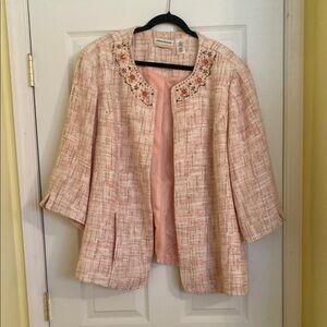 Alfred Dunner Pink Blazer with Textured Fabric and Embellished Neckline